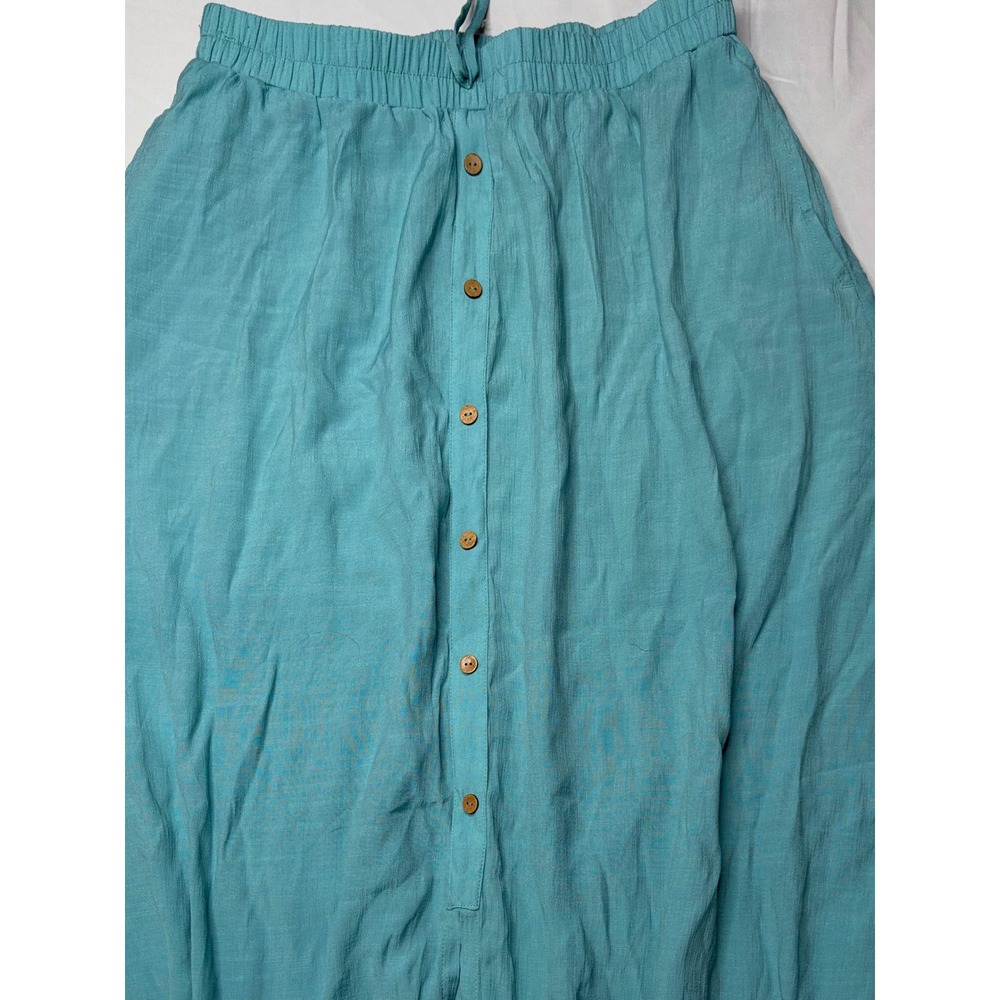 Halara Turquoise Blue Button Front Handkerchief Hem Midi Skirt Large - Picture 2 of 4